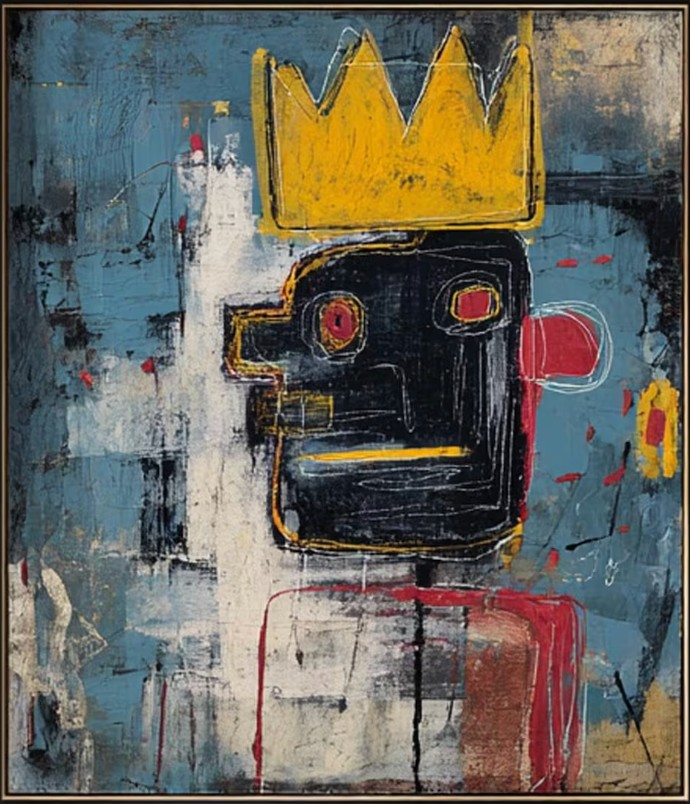 Large Basquiat Style Crown Oil Painting, Neo-Expressionism Wall Art, Urban Graffiti Canvas