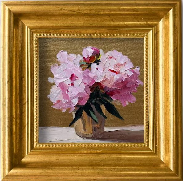 Mini Pink Peonies in Vase Original Oil Painting Flowers Artwork Small Floral Art Textured Still Life Gift for Daughter
