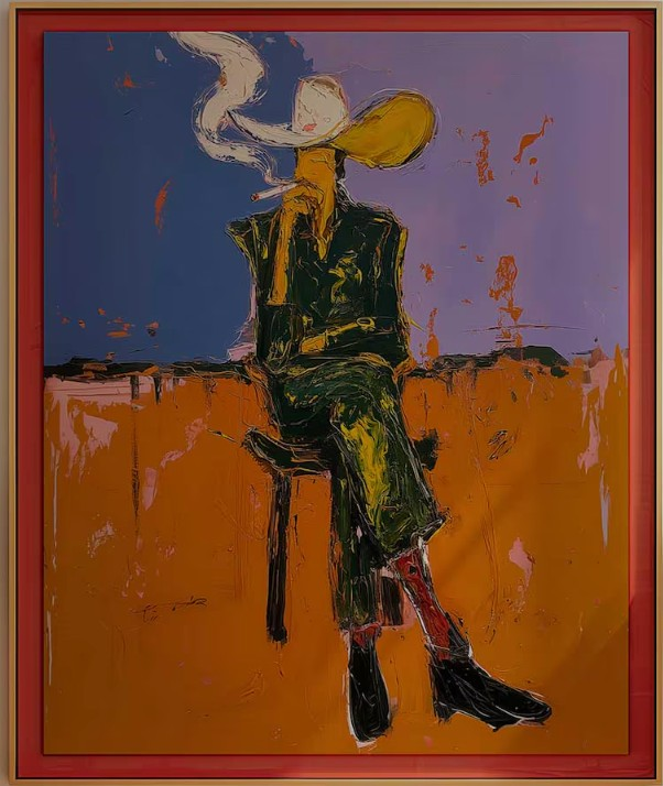 Cigarette at Dusk | Western Abstract Expressionist Art | Modern Cowboy Wall Art | Bold Orange Violet Contemporary Canvas