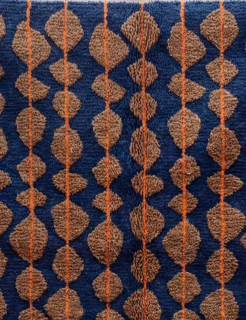 Blue Moroccan Rug – Hand Knotted High Pile Wool Berber with Brown Geometric Pattern