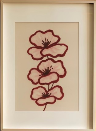 Minimalist Burgundy Flower Poster Scandinavian Botanical Art Abstract Modern Home Decor Pink Bloom Wall Art Neutral Inte