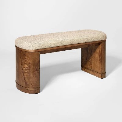 Harlow Burled Wood Upholstered Bench, 43", Dark Brown (Threshold designed with Studio McGee)