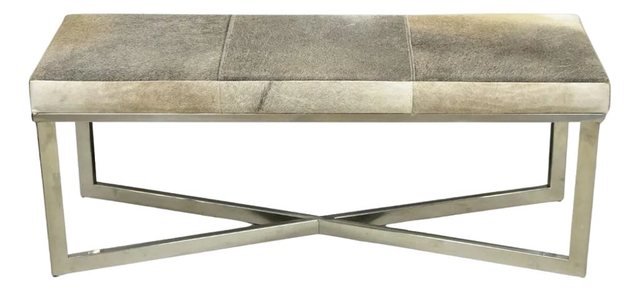 Modern Leather Cowhide Chrome X-Frame Bench