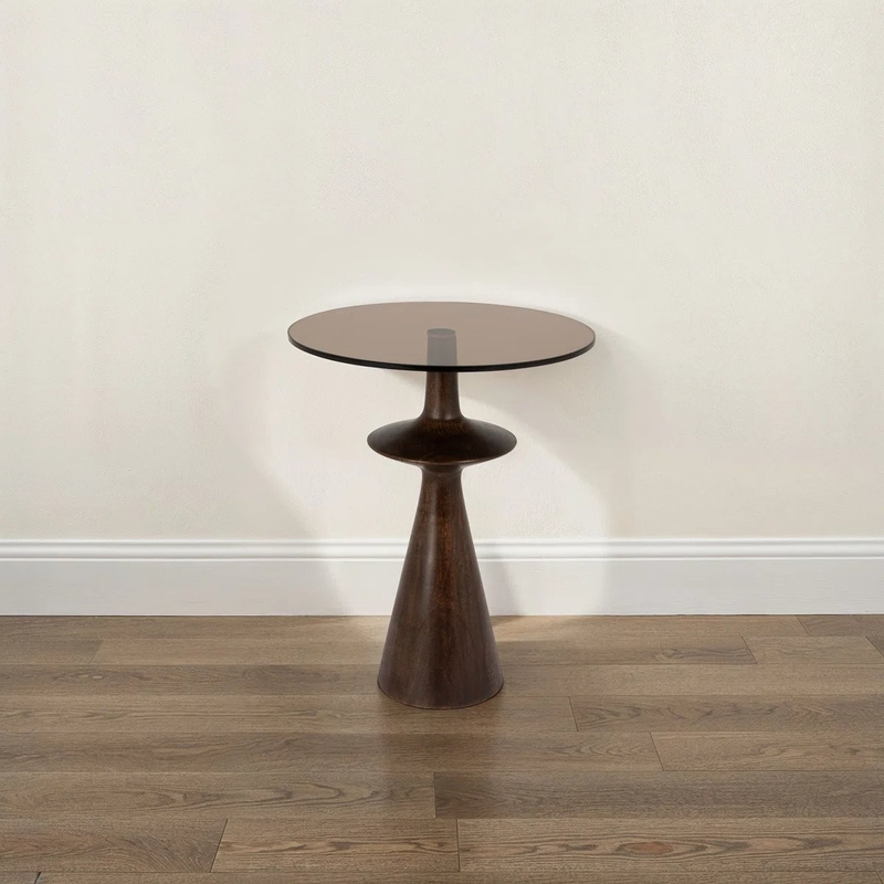 Fulton Round Glass and Mango Wood Accent Table, Black