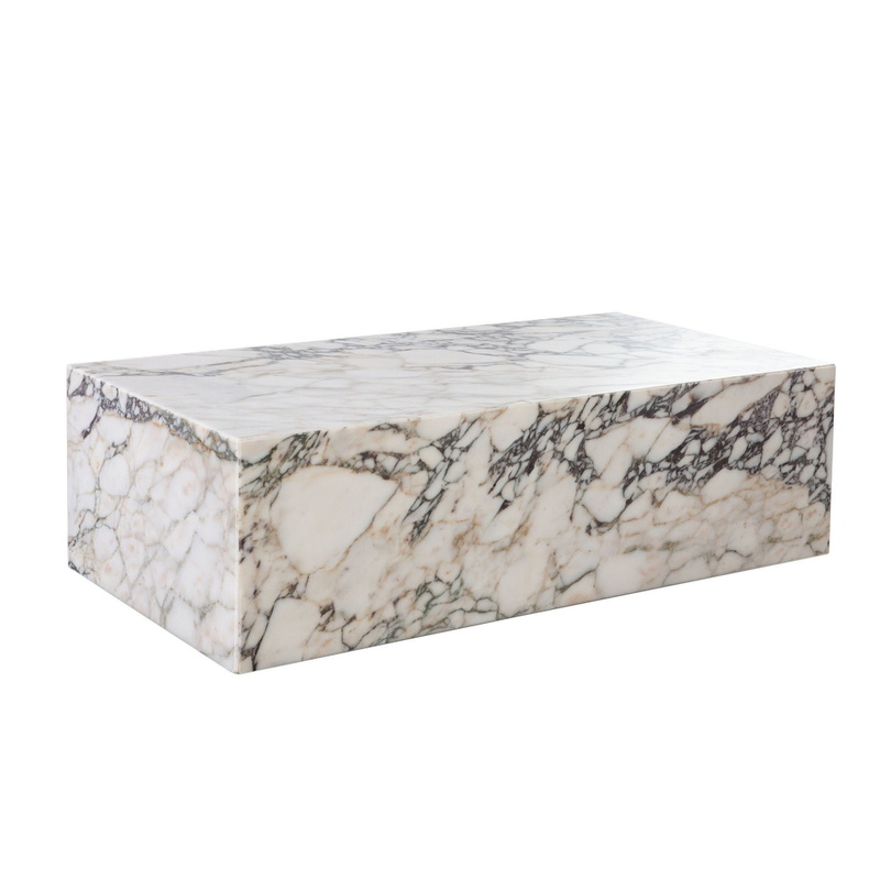 Benjara Rey Cocktail Coffee Table, 48 Inch Rectangular Natural Marble Body | Wayfair