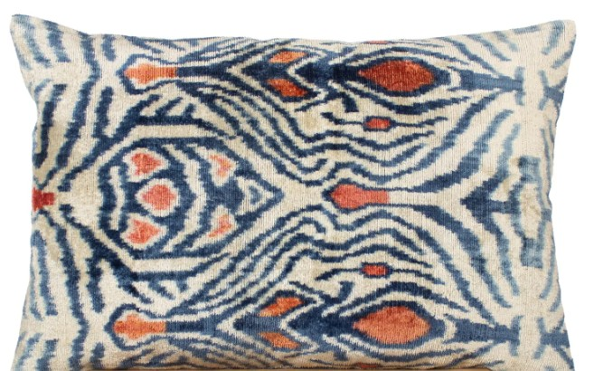 white blue ruby ikat pillow
