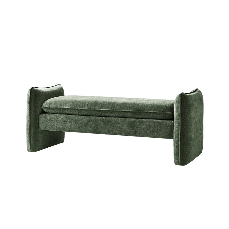 Ella 57.5"W Modern Chenille Fabric Easy Assembly Upholstered Bench