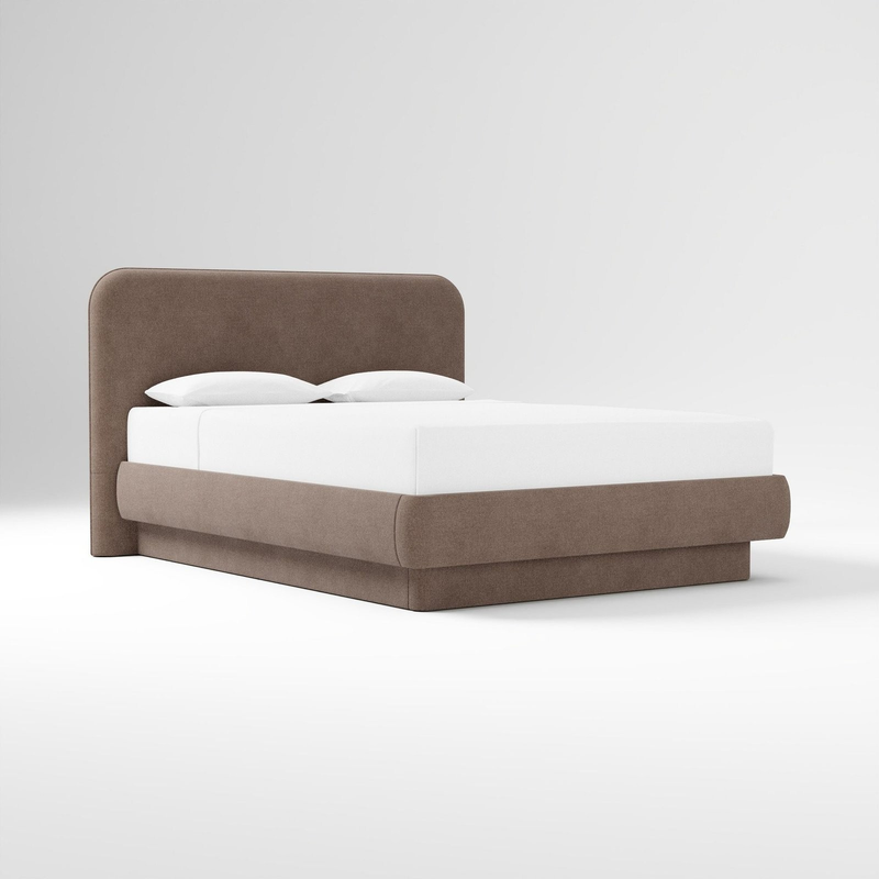 Emma Chamberlain Upholstered Platform Bed, Performance Modern Chenille Mink, Queen