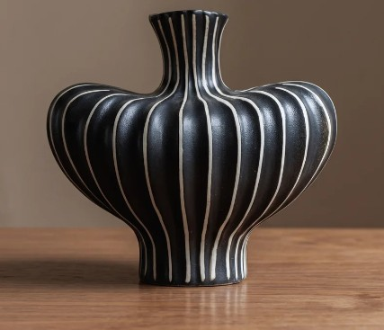 Black & White Striped Sculptural Vase